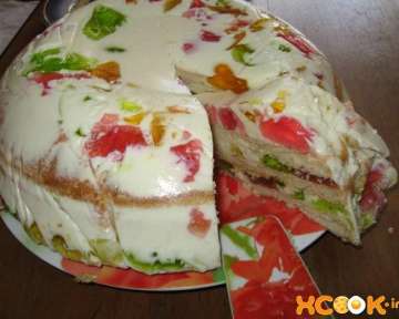 Пошаговый рецепт приготовления желейного торта Битое стекло с бисквитом в домашних условиях с фото