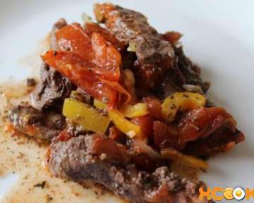 Пошаговый рецепт приготовления в домашних условиях вкусного соте из говядины с овощами в духовке с фото