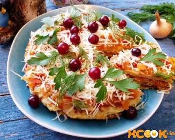 Закусочный торт из кабачковых блинчиков – пошаговый фото рецепт приготовления с помидорами и перцем