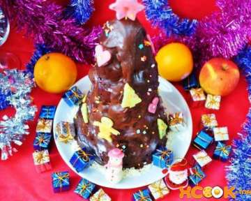 Фото рецепт приготовления лучшего в 2015 новогоднего торта под названием Ёлка