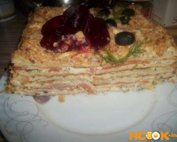 Закусочный рыбный торт наполеон с консервой – пошаговый рецепт с фото, как приготовить из слоеного теста