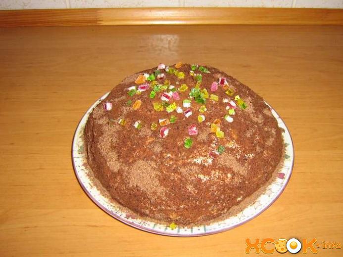 Торт с печеньем рыбки со сметаной и бананами и киви рецепт с фото